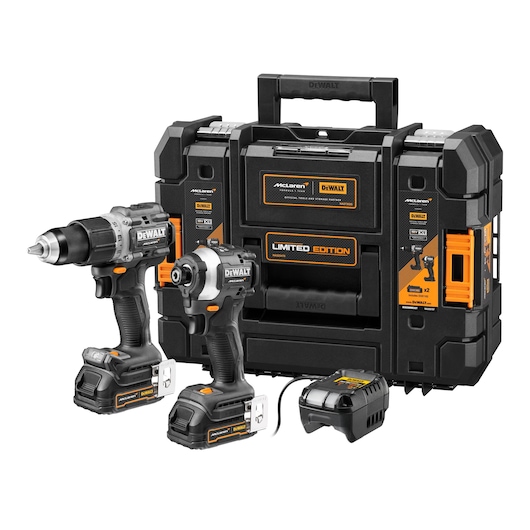 Limited Editon DEWALT/McLaren Drill Driver and Impact Driver kit with TSTAK Kitbox, 2x DCB1102 batteries and charger