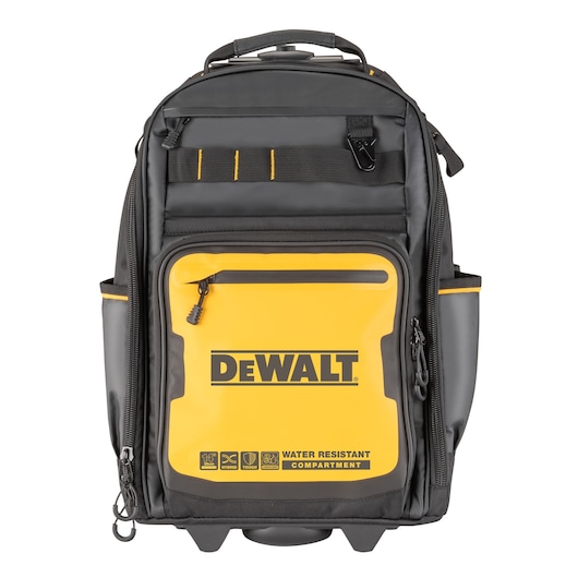 Front view of the Dewalt Pro Backpack on Wheels