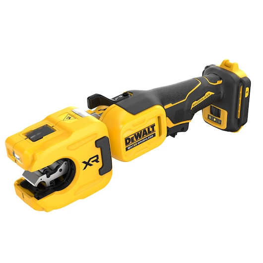 DEWALT 18V XR Brushless Copper Tubing Cutter bare unit ¾ left angle view