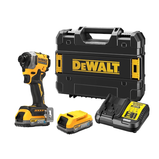 18V XR BRUSHLES COMPACT IMPACT DRIVER KIT WITH 2 POWERSTACK BATTERIES CHARGER AND KITBOX