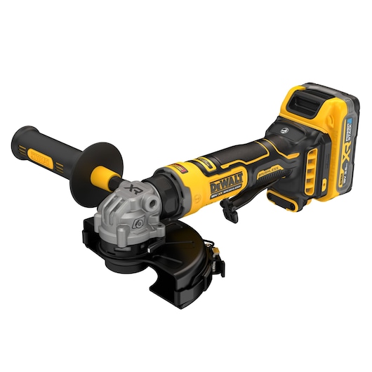DEWALT 18V XR Brushless Compact 125mm Angle Grinder with 3.5Ah battery front view