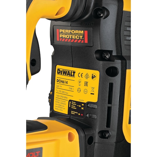 Close up view of brushless, cordless SDS MAX combination rotary hammer Close up view of brushless, cordless SDS MAX combination rotary hammer