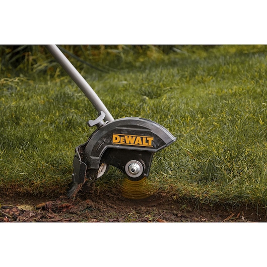 DEWALT DCMASED9N Edger Attachment cutting overgrown grass edging