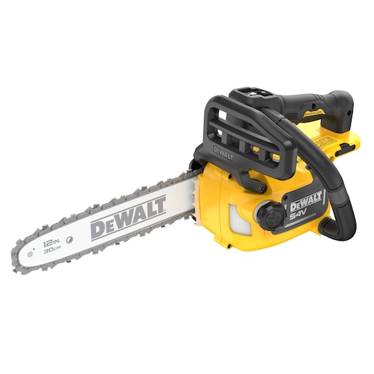 DEWALT 54V XR FLEXVOLT Compact Top Handle Chainsaw bare unit angled view