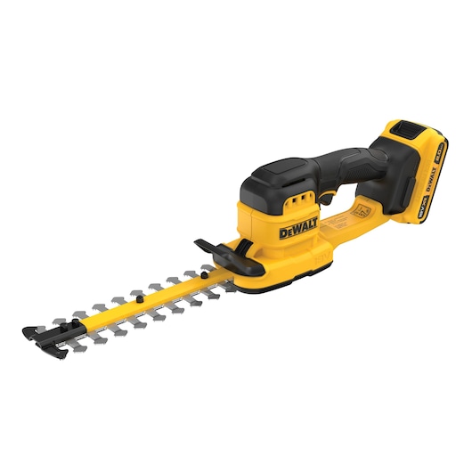 DEWALT 18V XR Compact Hedge Trimmer with 2Ah angled view
