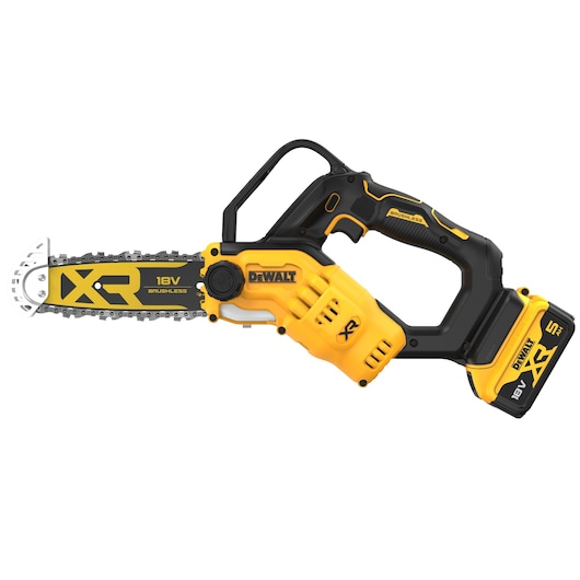 18V XR Brushless Chain Saw with 5ah battery right side view