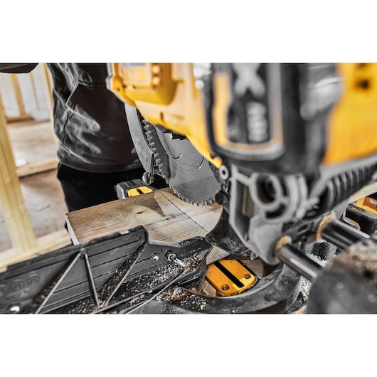 54v XR FLEXVOLT 305mm Mitre Saw close up of shadow line 54v XR FLEXVOLT 305mm Mitre Saw close up of shadow line