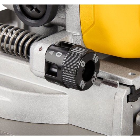 A close up of the depth setting dial on the DEWALT 18v XR Biscuit Jointer A close up of the depth setting dial on the DEWALT 18v XR Biscuit Jointer