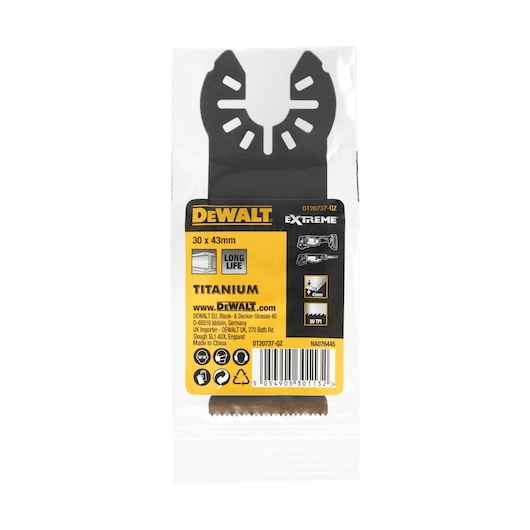 front view of DEWALT 30 X 43mm Oscillating blades accessory in the pack