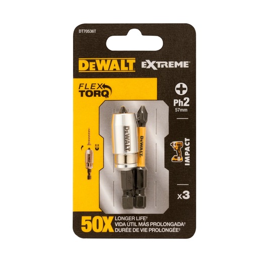x2 PH2 57mm Flextorq bits with magnetic screw lock in pack x2 PH2 57mm Flextorq bits with magnetic screw lock in pack