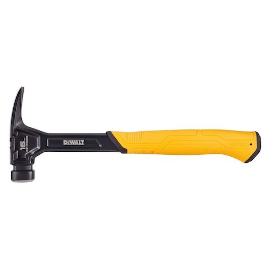 Profile of 16 ounce steel rip claw nailing hammer. Profile of 16 ounce steel rip claw nailing hammer.