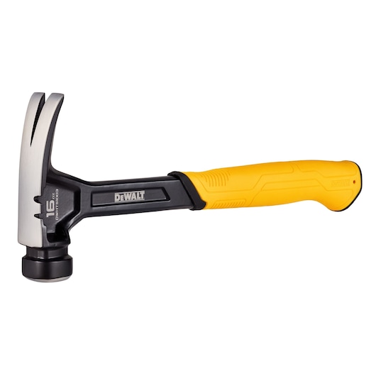 Left profile of 16 ounce steel rip claw nailing hammer. Left profile of 16 ounce steel rip claw nailing hammer.