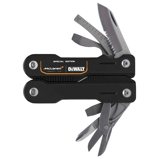 DEWALT multi-tool with scissors, knife, ruler for versatile repair and utility benefits.
