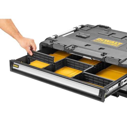 Toughsystem 2.0 shallow drawers partly shown with feature of ease of separating the drawer compartments