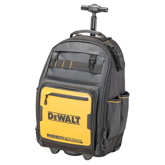 Angle view of the Dewalt Pro Backpack on Wheels