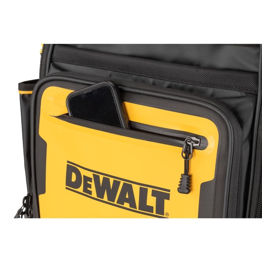 Dewalt Pro Backpack pockets filled with accessories and tools Dewalt Pro Backpack pockets filled with accessories and tools