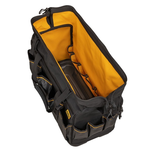 Oveview of an open Dewalt 20" Pro Open Mouth Tool Bag" Oveview of an open Dewalt 20" Pro Open Mouth Tool Bag"