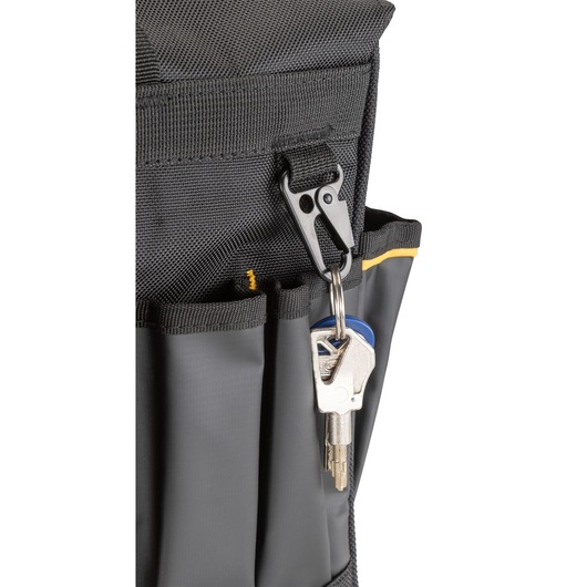 Close up of keyring feature on Dewalt 20" Pro Open Mouth Tool Bag" Close up of keyring feature on Dewalt 20" Pro Open Mouth Tool Bag"