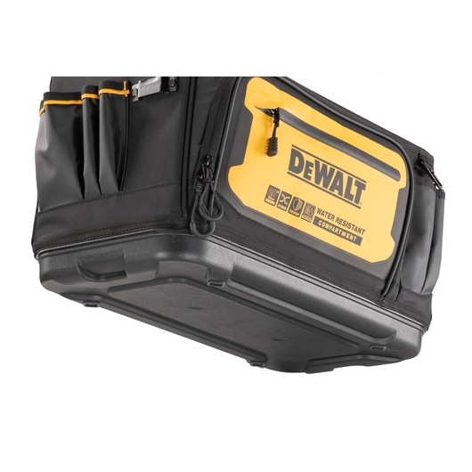 View of the waterproof base of the Dewalt 20" Pro Tool Tote" View of the waterproof base of the Dewalt 20" Pro Tool Tote"