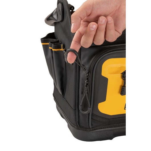 Close up of zip pull feature on Dewalt 20" Pro Tool Tote" Close up of zip pull feature on Dewalt 20" Pro Tool Tote"