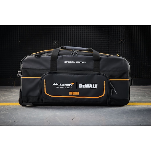 DEWALT McLaren large black tool bag with handles for carrying tools and equipment.