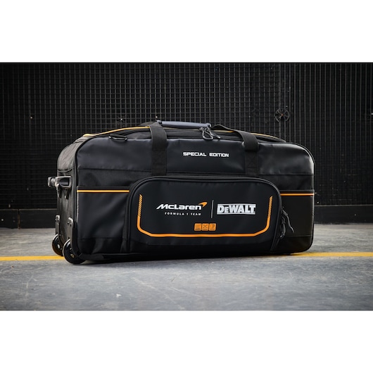DEWALT McLaren special edition large rolling tool bag for transporting tools and equipment.